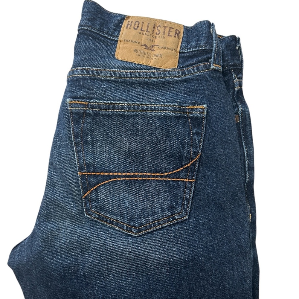 Hollister Mens 28x30 Straight Leg Dark Blue Button Fly Denim Blue Jeans EUC - Picture 8 of 16